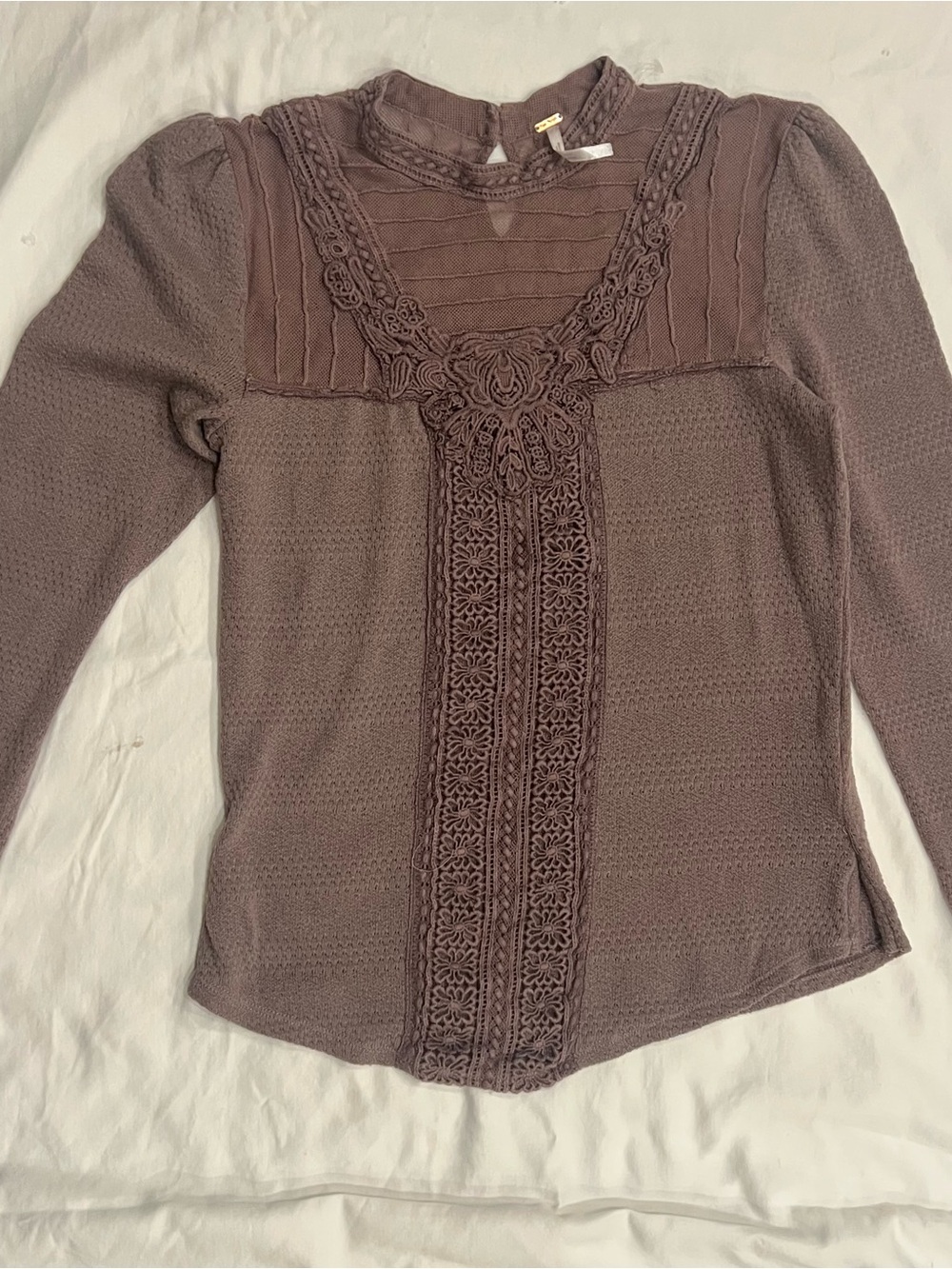 Free People brown Lace-Front Long Sleeve Blouse
